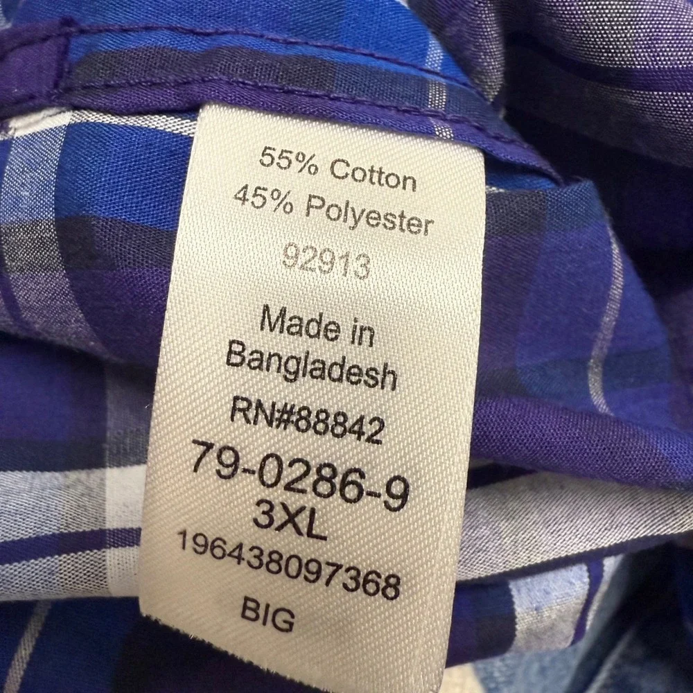 Lot of 2 KingSize Mens 3XL Big Plaid Short Sleeve Button Down Shirts Red Blue - Picture 10 of 10